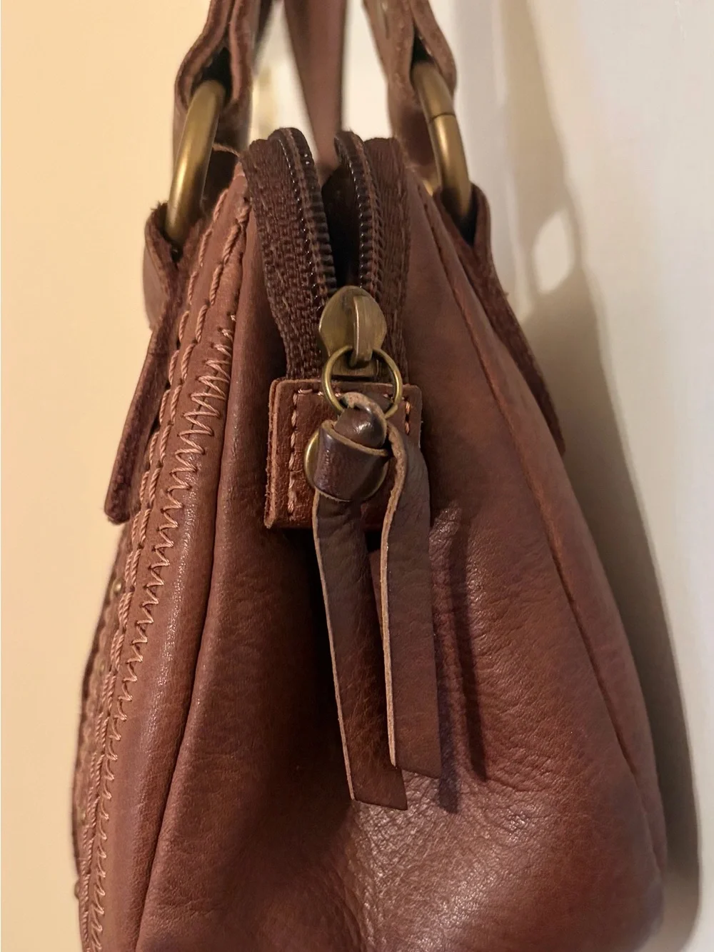 Brown Studded Shoulder Bag & Fossil Wallet Bundle